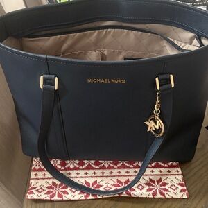 Michael Kors Dark Blue Tote with Gold Accents
